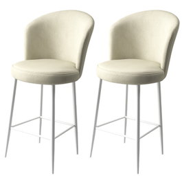 Hanah Home Taburetes de Bar Crema y Blanco - Juego de 2 uds - Metal, Babyface, Espuma DNS - Ancho 46cm, Alto 102cm, Prof. 40cm
